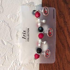 Iris Collection Georgia Bulldogs Red Black Silver Beaded Charm Bracelet